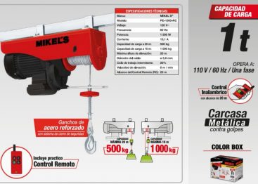 Polipasto Electrico con control Remoto Mikels MEXICO Precios de Fábrica